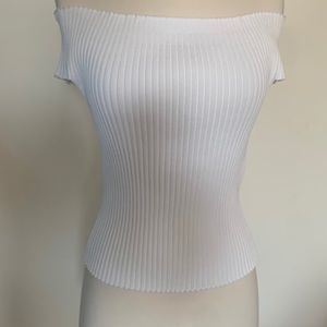 White Off the Shoulder Ribbed Top